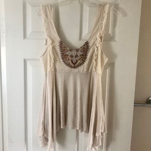 Free People Empire Waist Cream Boho Tank Top